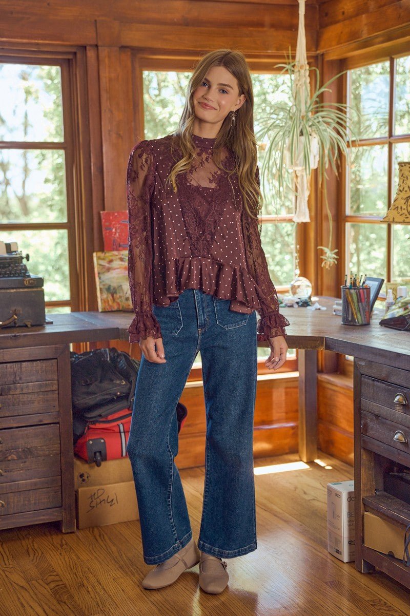 Bernadette Polka Dot Lace Sleeve Blouse - Westly