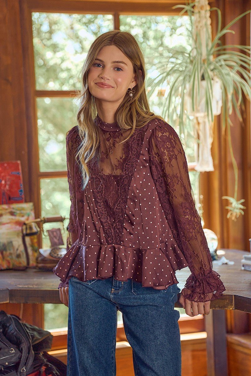 Bernadette Polka Dot Lace Sleeve Blouse - Westly