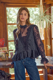Bernadette Polka Dot Lace Sleeve Blouse - Westly