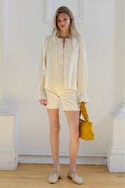 Beth Pintuck Lace Detail Button Blouse - Westly