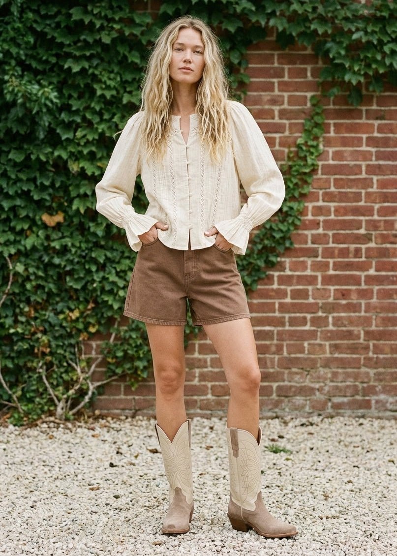 Beth Pintuck Lace Detail Button Blouse - Westly