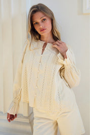 Beth Pintuck Lace Detail Button Blouse - Westly