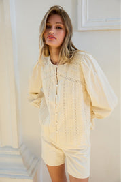 Beth Pintuck Lace Detail Button Blouse - Westly