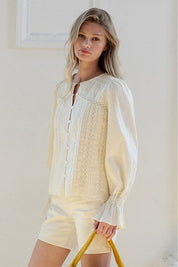 Beth Pintuck Lace Detail Button Blouse - Westly