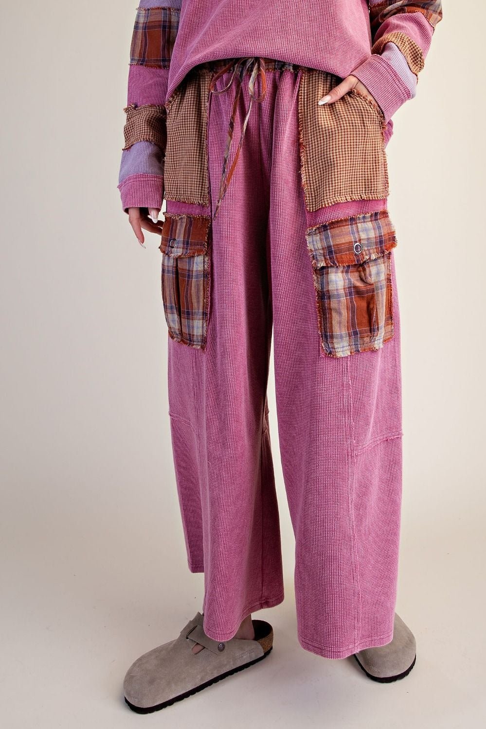 Better Together Plaid Mix Washed Thermal Knit Pants - Westly