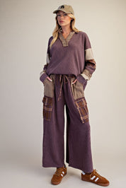 Better Together Plaid Mix Washed Thermal Knit Pants - Westly