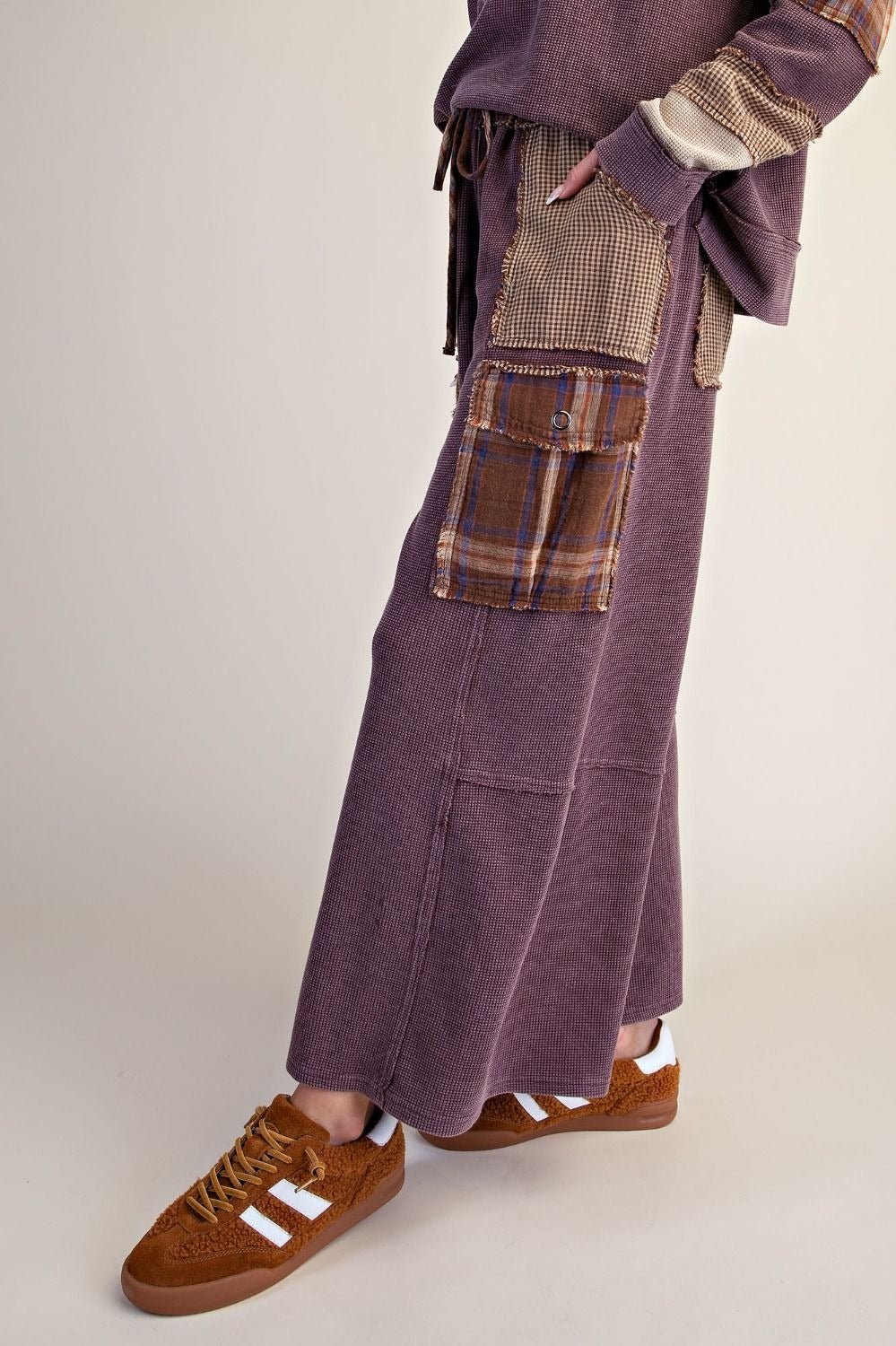 Better Together Plaid Mix Washed Thermal Knit Pants - Westly