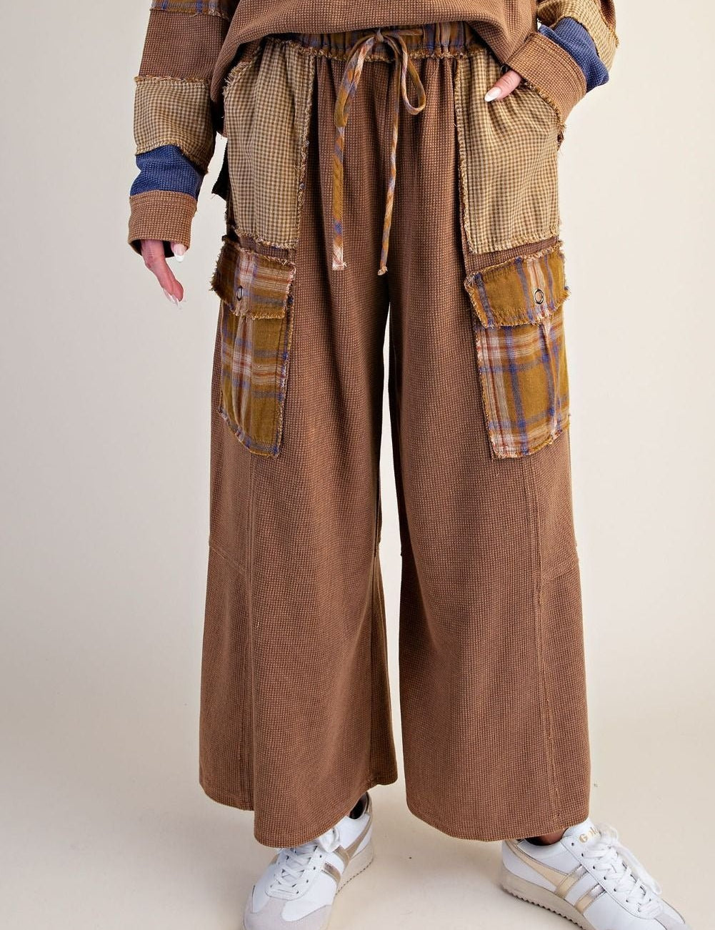 Better Together Plaid Mix Washed Thermal Knit Pants - Westly