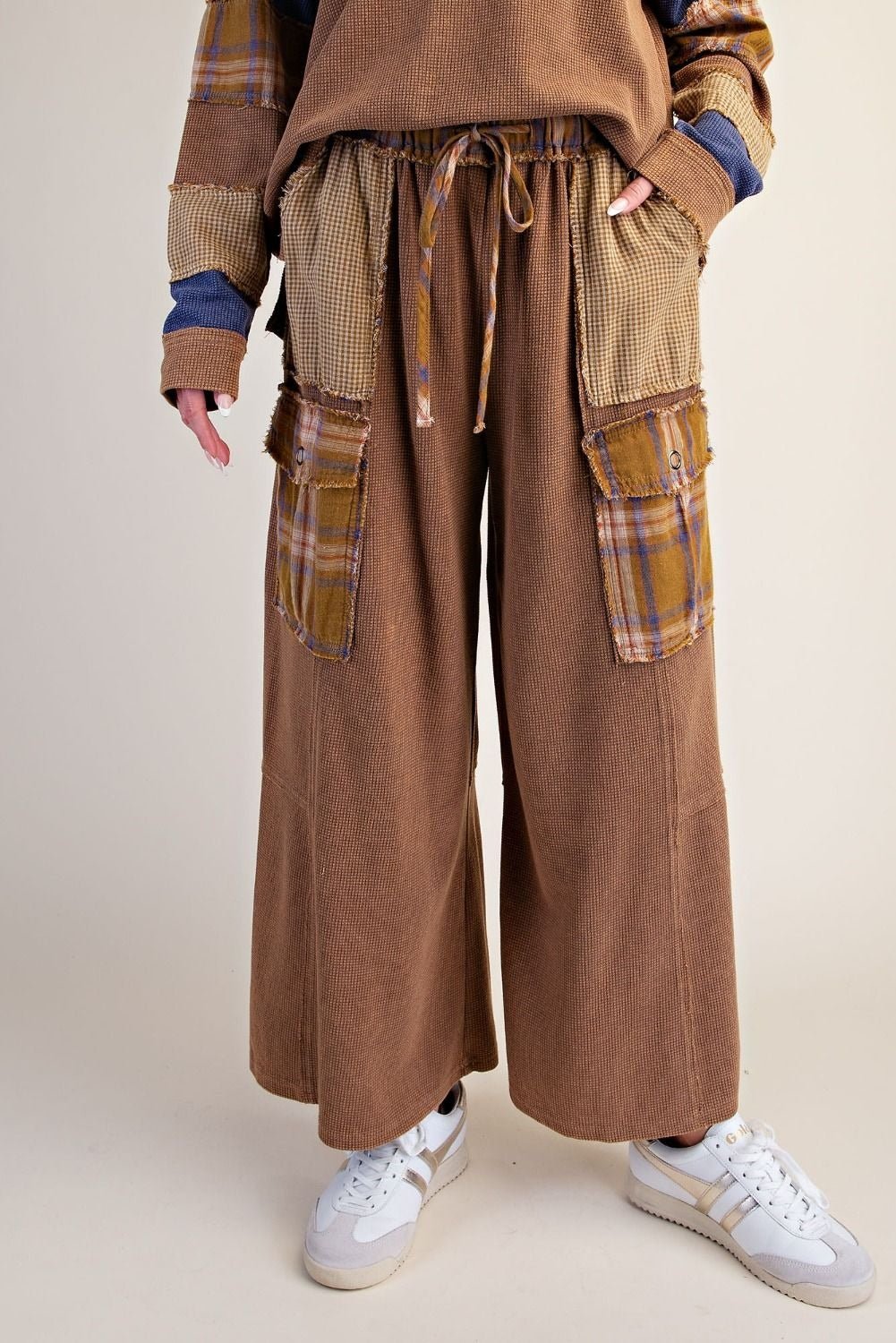 Better Together Plaid Mix Washed Thermal Knit Pants - Westly