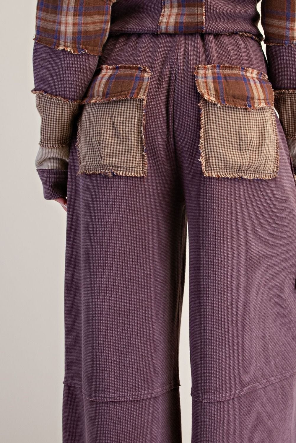 Better Together Plaid Mix Washed Thermal Knit Pants - Westly
