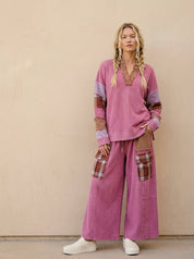 Better Together Plaid Mix Washed Thermal Knit Pants - Westly