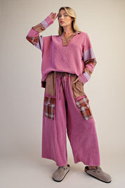 Better Together Plaid Mix Washed Thermal Knit Pants - Westly