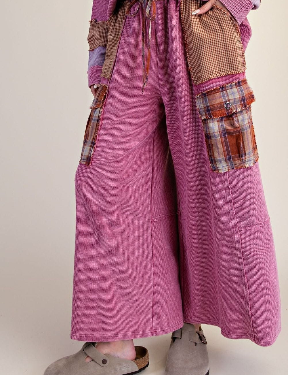 Better Together Plaid Mix Washed Thermal Knit Pants - Westly