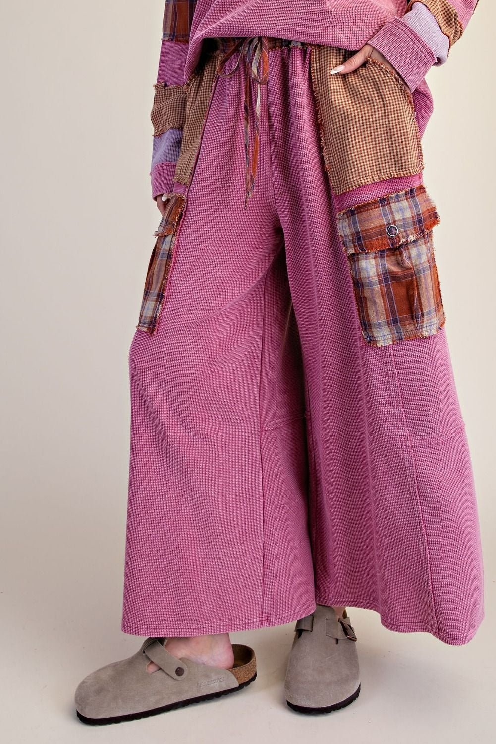 Better Together Plaid Mix Washed Thermal Knit Pants - Westly