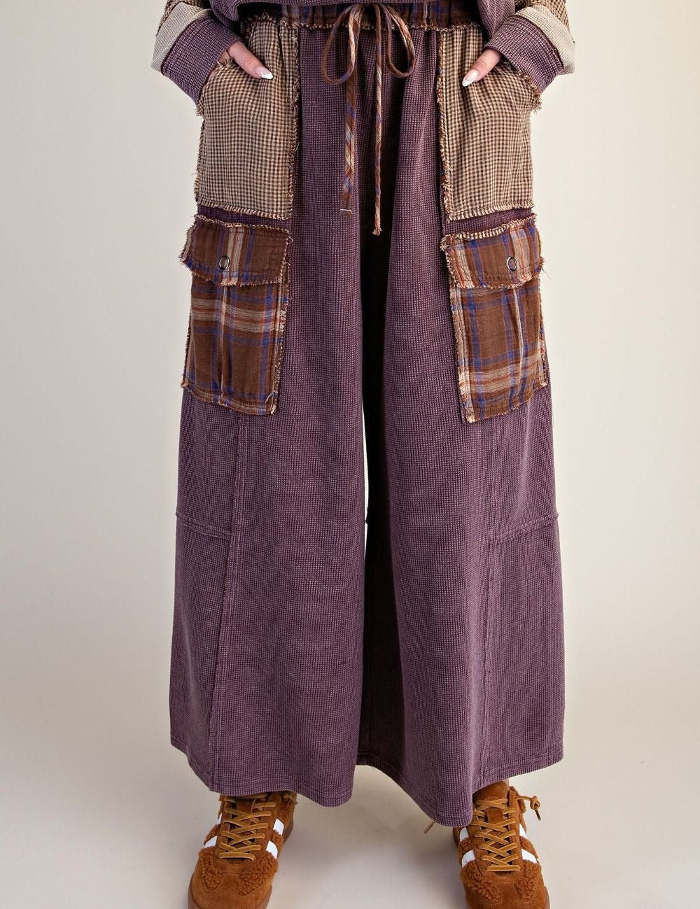 Better Together Plaid Mix Washed Thermal Knit Pants - Westly