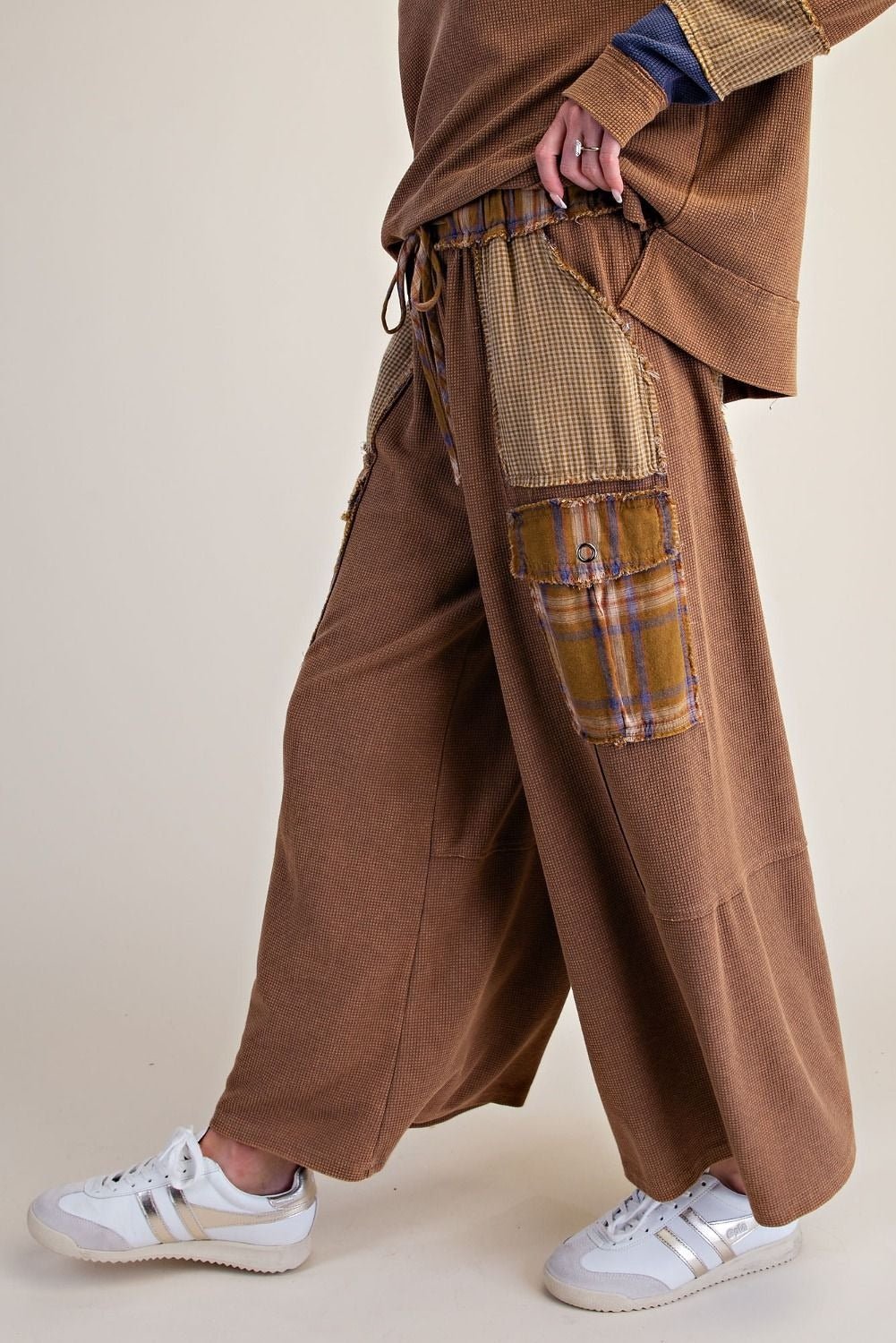 Better Together Plaid Mix Washed Thermal Knit Pants - Westly