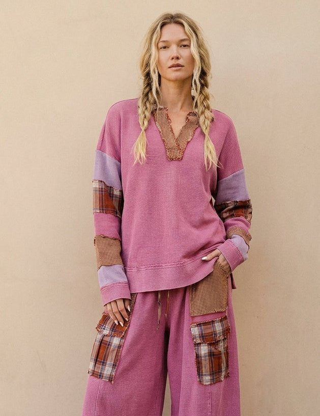 Better Together Plaid Mix Washed Thermal Knit Top - Westly