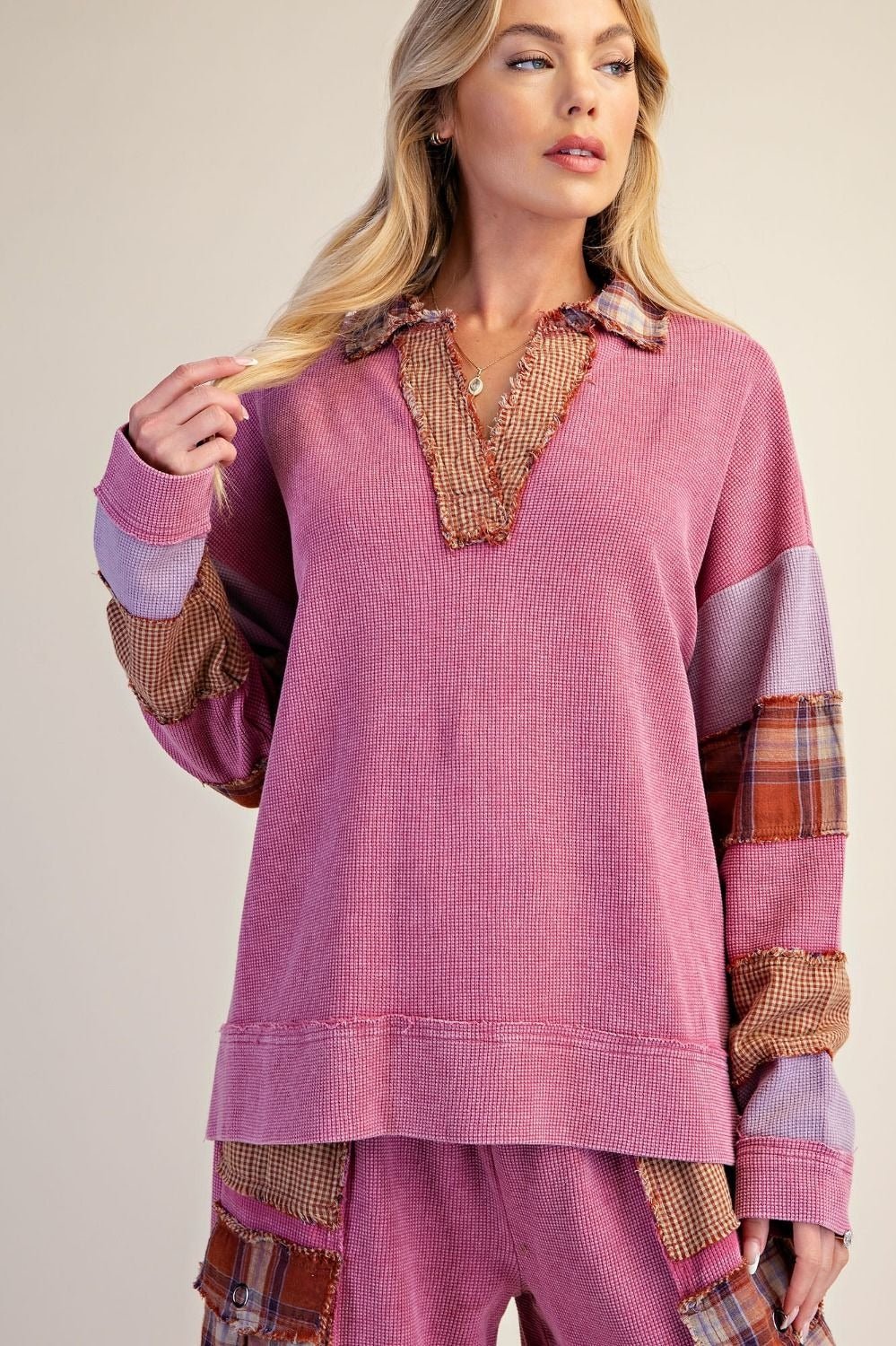 Better Together Plaid Mix Washed Thermal Knit Top - Westly