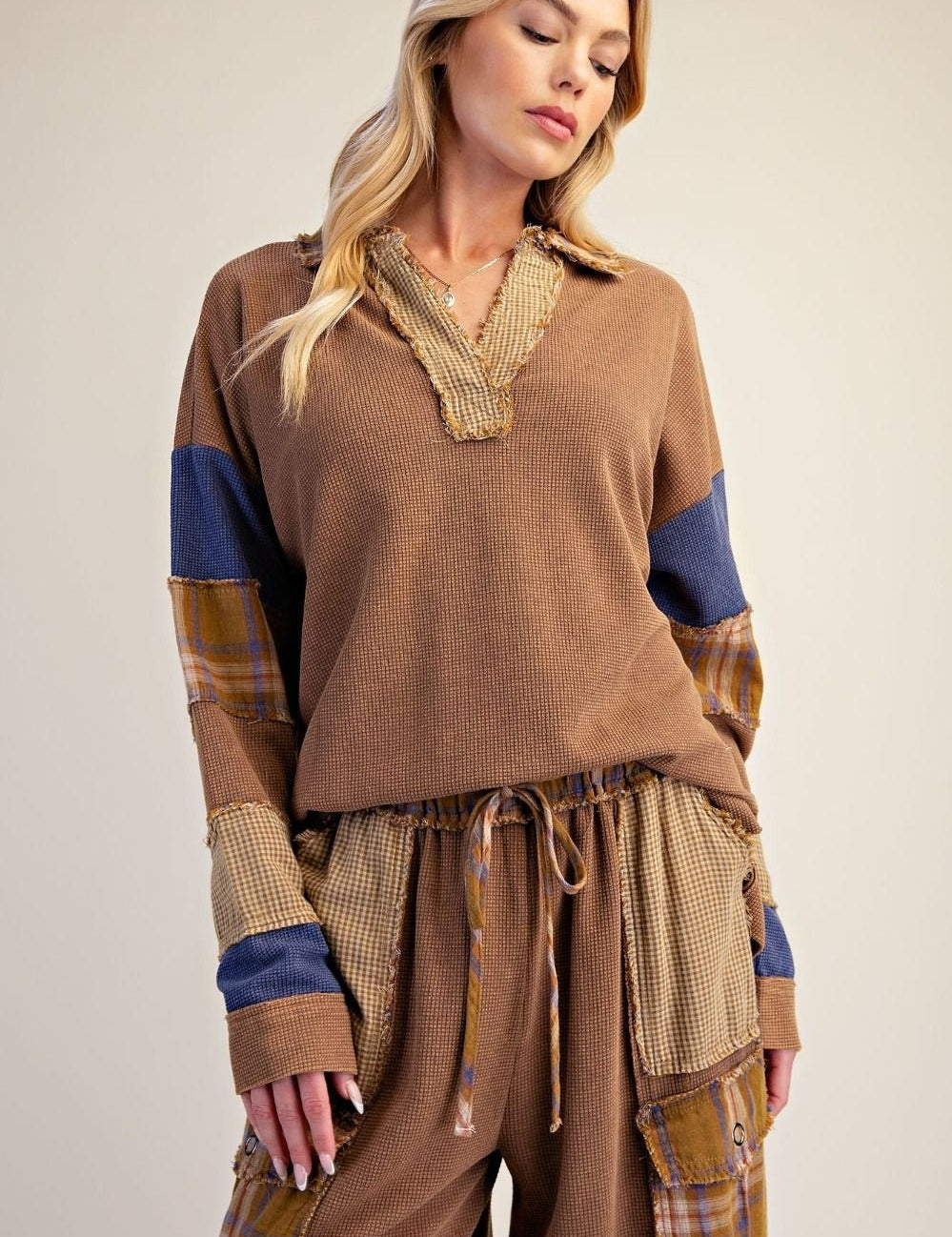 Better Together Plaid Mix Washed Thermal Knit Top - Westly