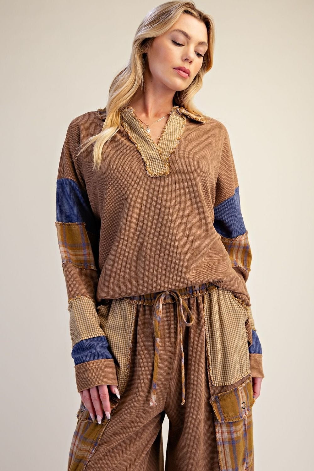 Better Together Plaid Mix Washed Thermal Knit Top - Westly