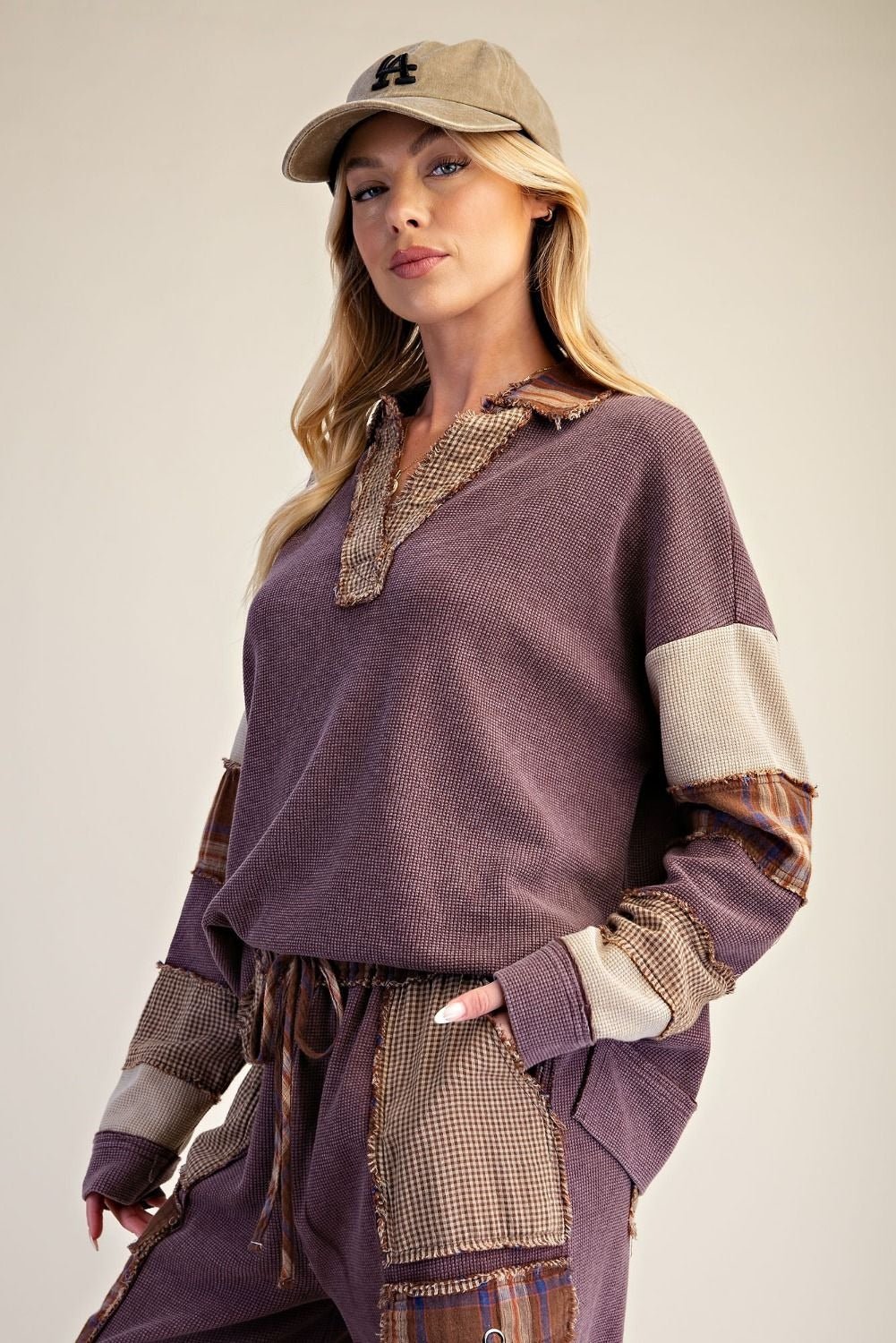 Better Together Plaid Mix Washed Thermal Knit Top - Westly