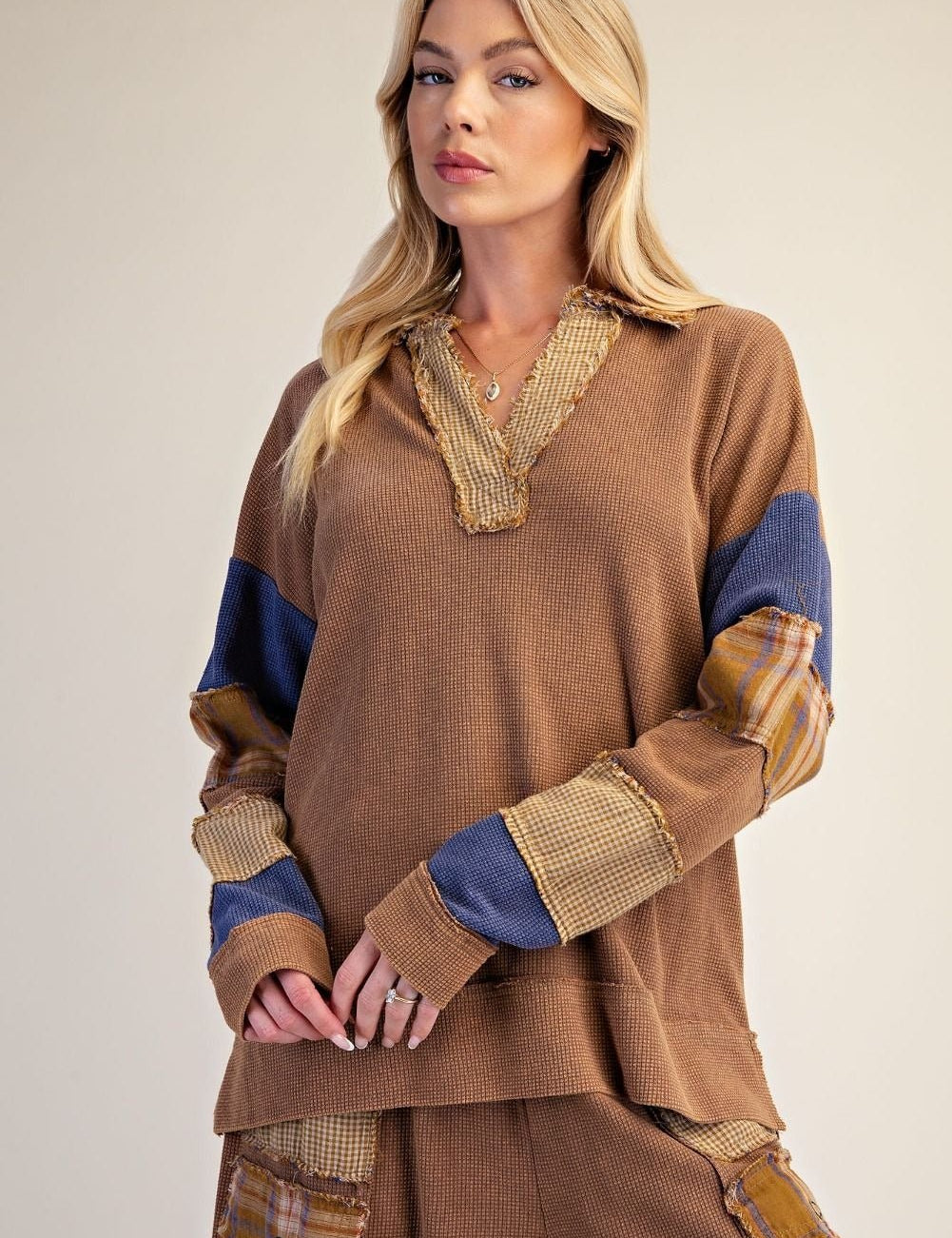 Better Together Plaid Mix Washed Thermal Knit Top - Westly