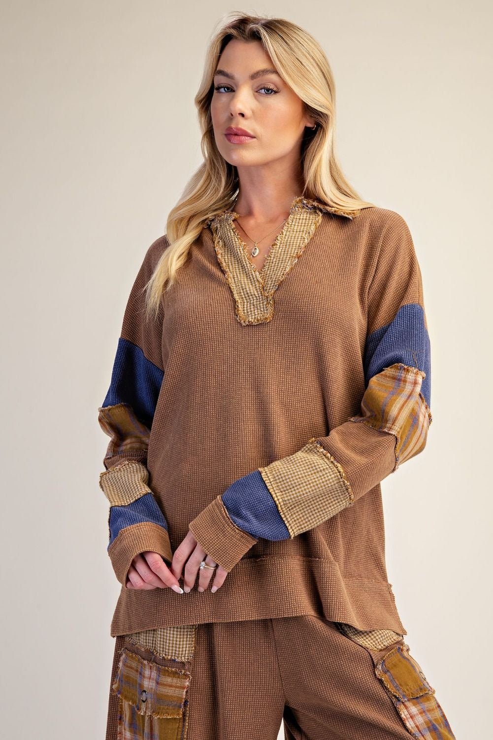 Better Together Plaid Mix Washed Thermal Knit Top - Westly