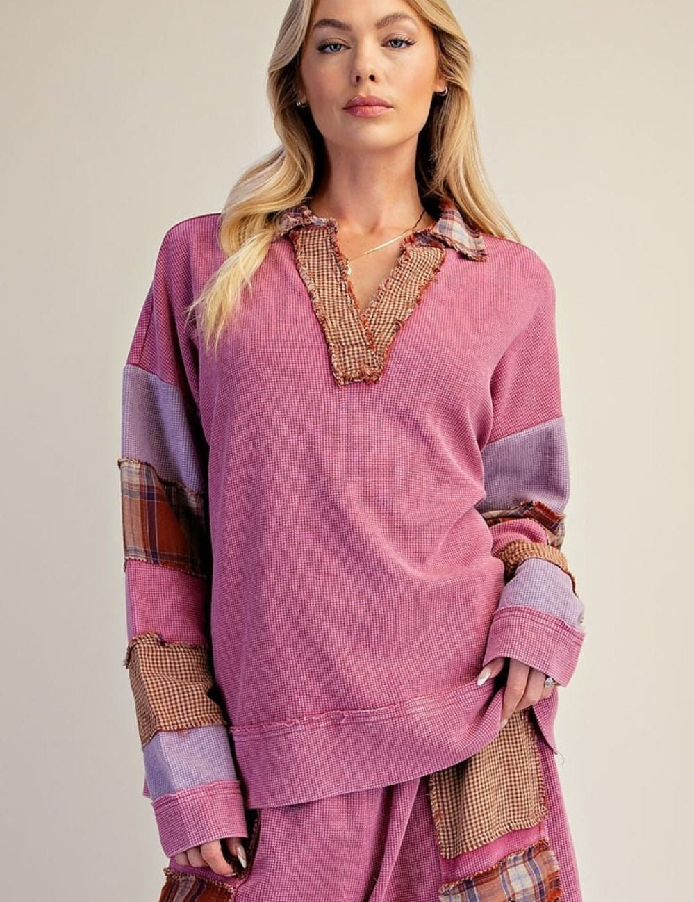 Better Together Plaid Mix Washed Thermal Knit Top - Westly