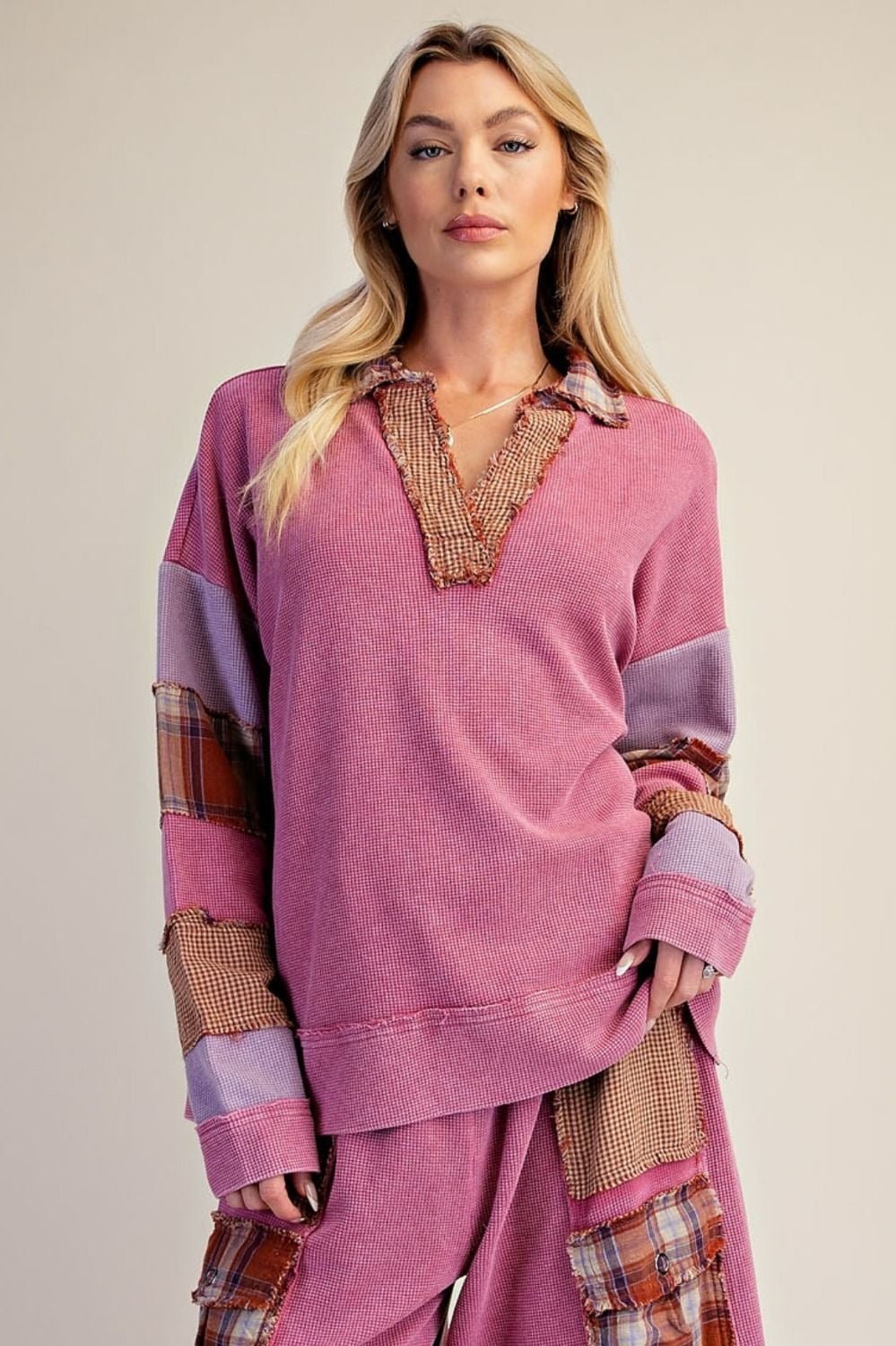Better Together Plaid Mix Washed Thermal Knit Top - Westly