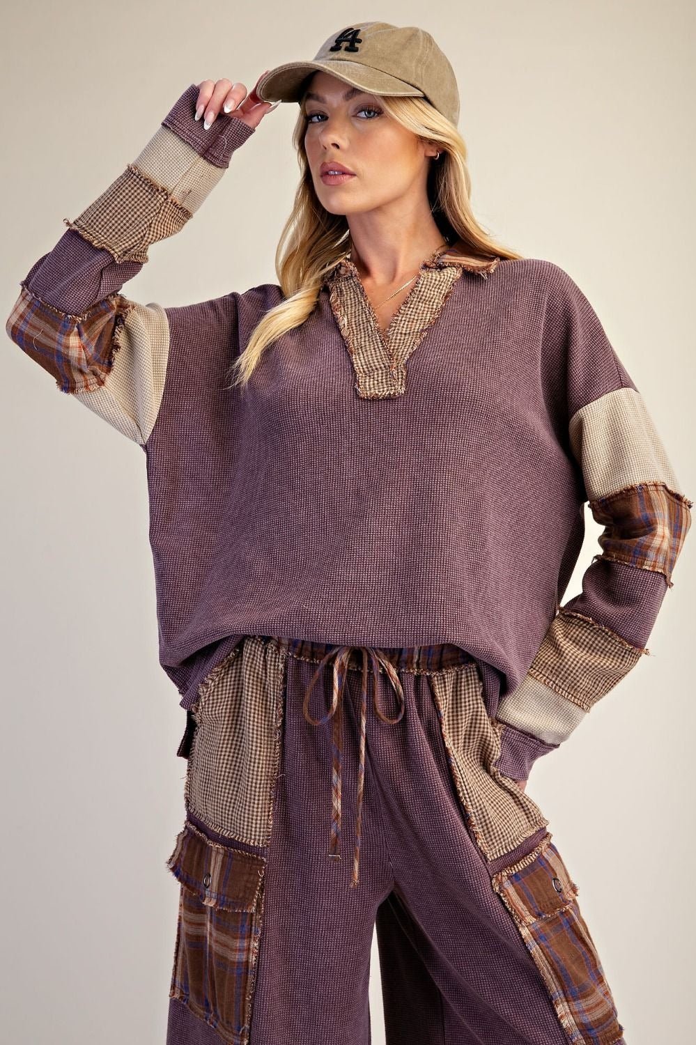 Better Together Plaid Mix Washed Thermal Knit Top - Westly