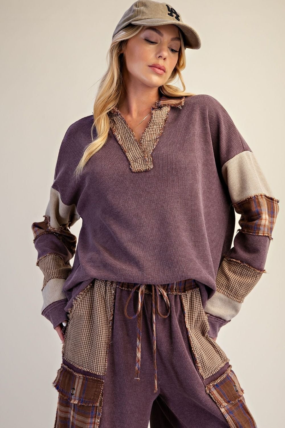 Better Together Plaid Mix Washed Thermal Knit Top - Westly