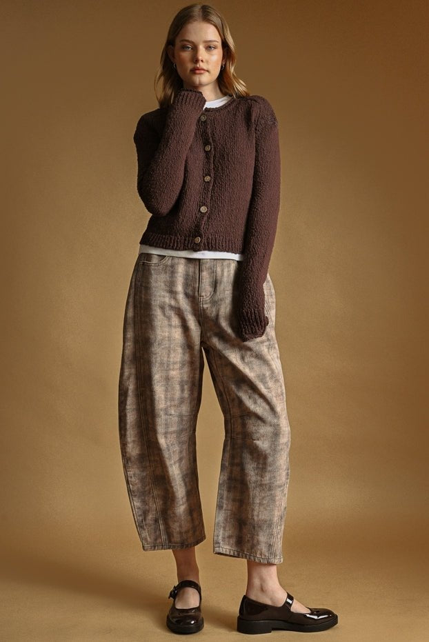 Bixby Plaid Printed Multi Color Barrel Pants - Westly