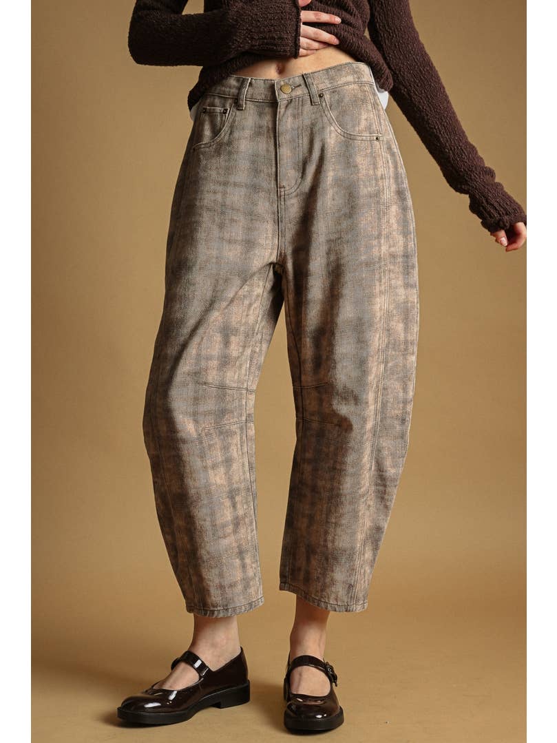 Bixby Plaid Printed Multi Color Barrel Pants - Westly