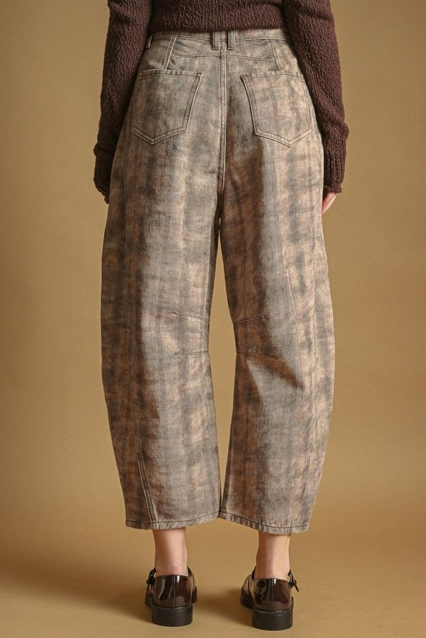Bixby Plaid Printed Multi Color Barrel Pants - Westly