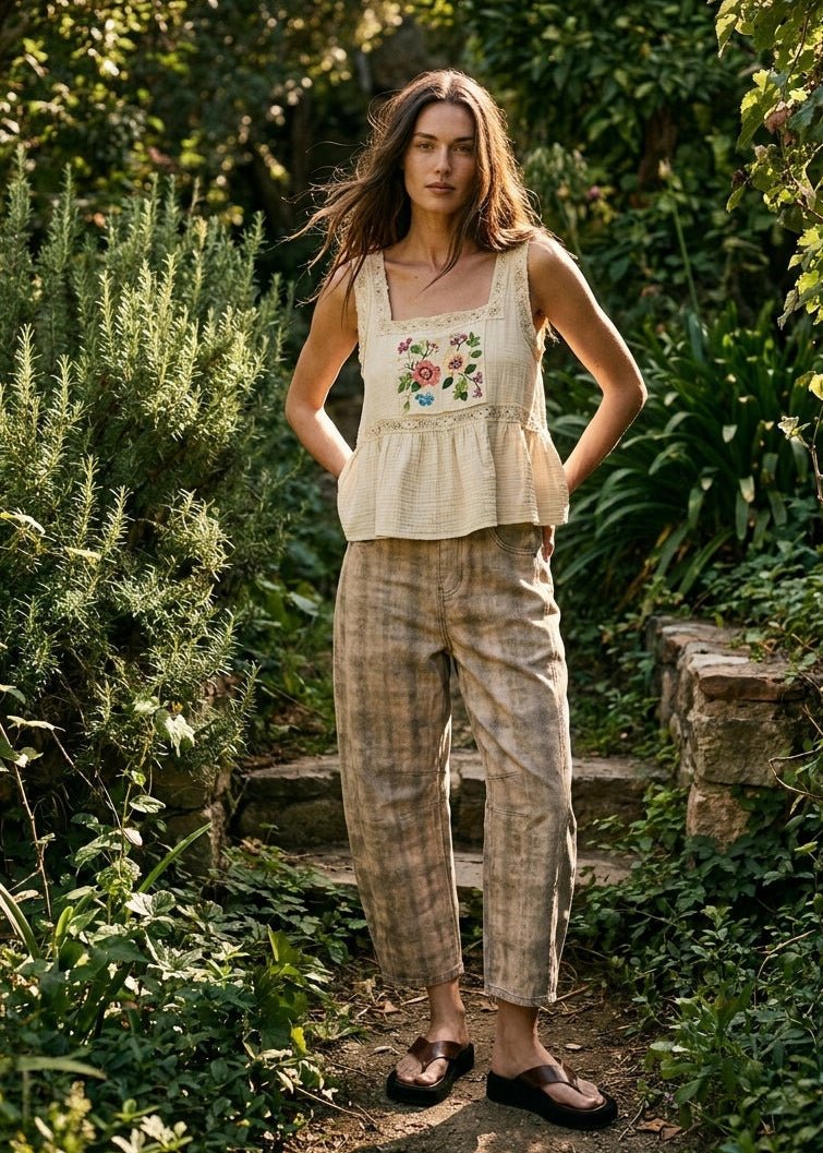 Bixby Plaid Printed Multi Color Barrel Pants - Westly