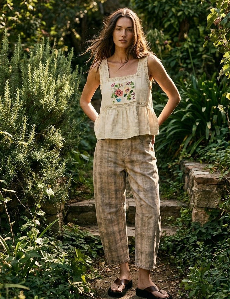 Bixby Plaid Printed Multi Color Barrel Pants - Westly