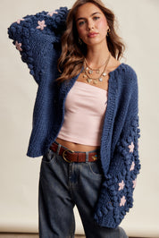 Bloom House Dimensional Floral Cardigan in Denim Blue - product photo 3