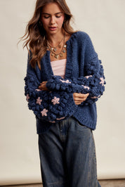 Bloom House Dimensional Floral Cardigan in Denim Blue - product photo 5