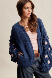 Bloom House Dimensional Floral Cardigan in Denim Blue - product photo 6