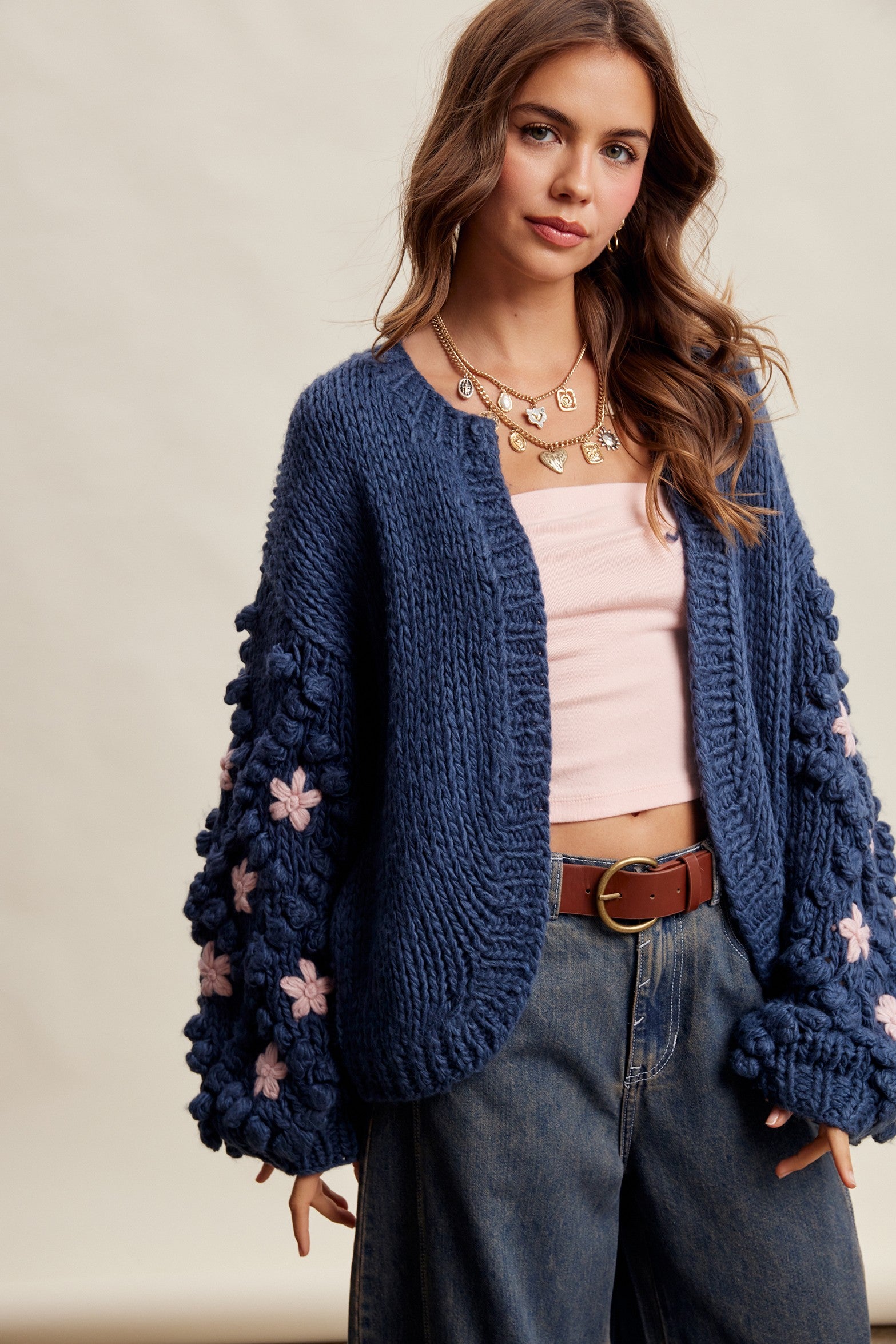 Bloom House Dimensional Floral Cardigan in Denim Blue - product photo 8