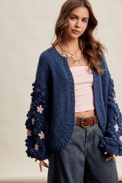 Bloom House Dimensional Floral Cardigan in Denim Blue - product photo 8