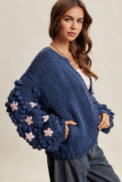 Bloom House Dimensional Floral Cardigan in Denim Blue - product photo 9