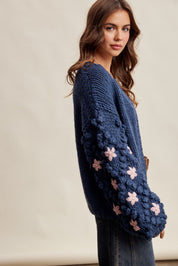 Bloom House Dimensional Floral Cardigan in Denim Blue - product photo 11