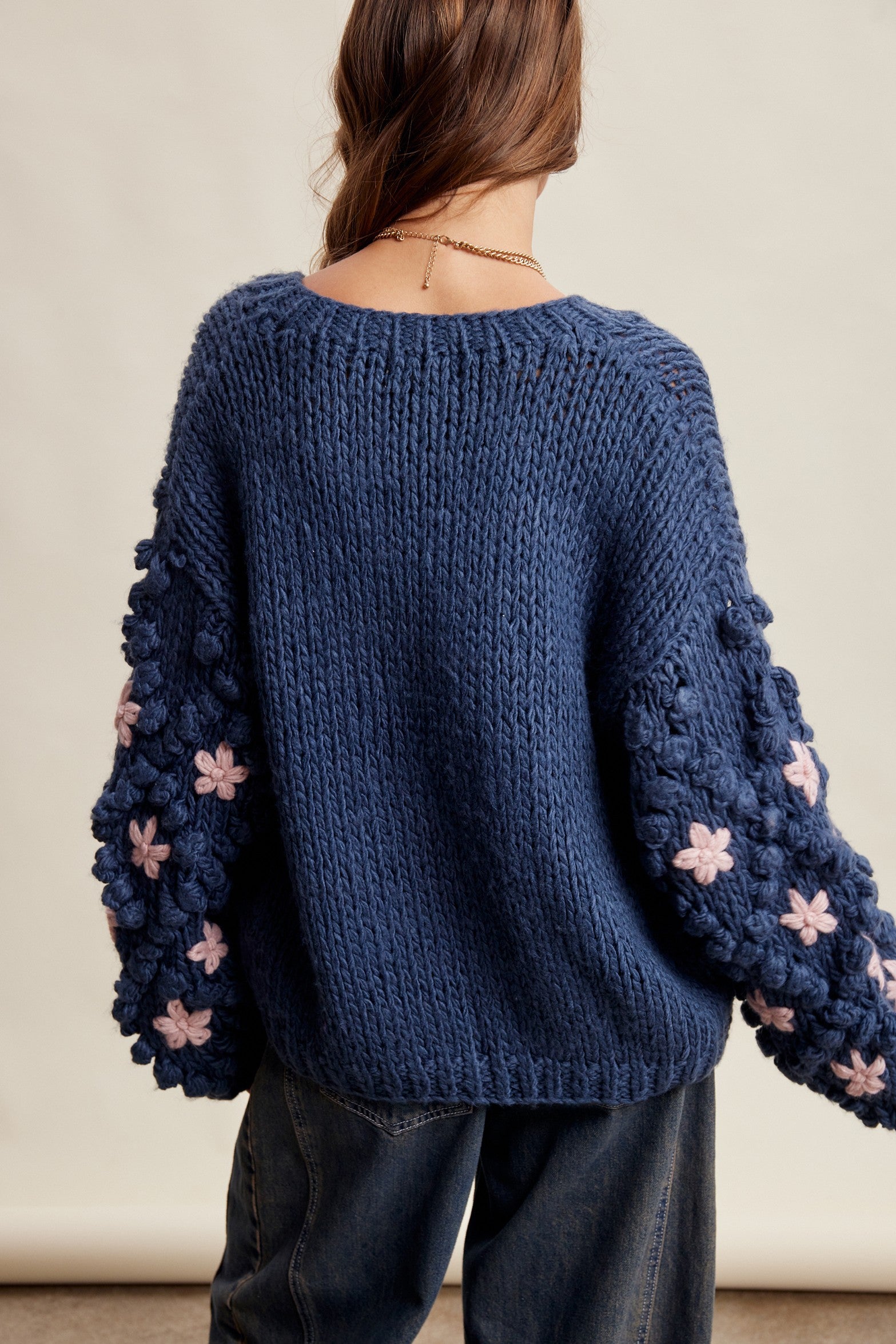 Bloom House Dimensional Floral Cardigan in Denim Blue - product photo 12