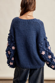 Bloom House Dimensional Floral Cardigan in Denim Blue - product photo 12