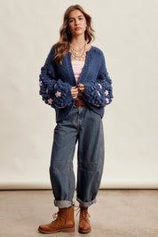 Bloom House Dimensional Floral Cardigan in Denim Blue - product photo 13