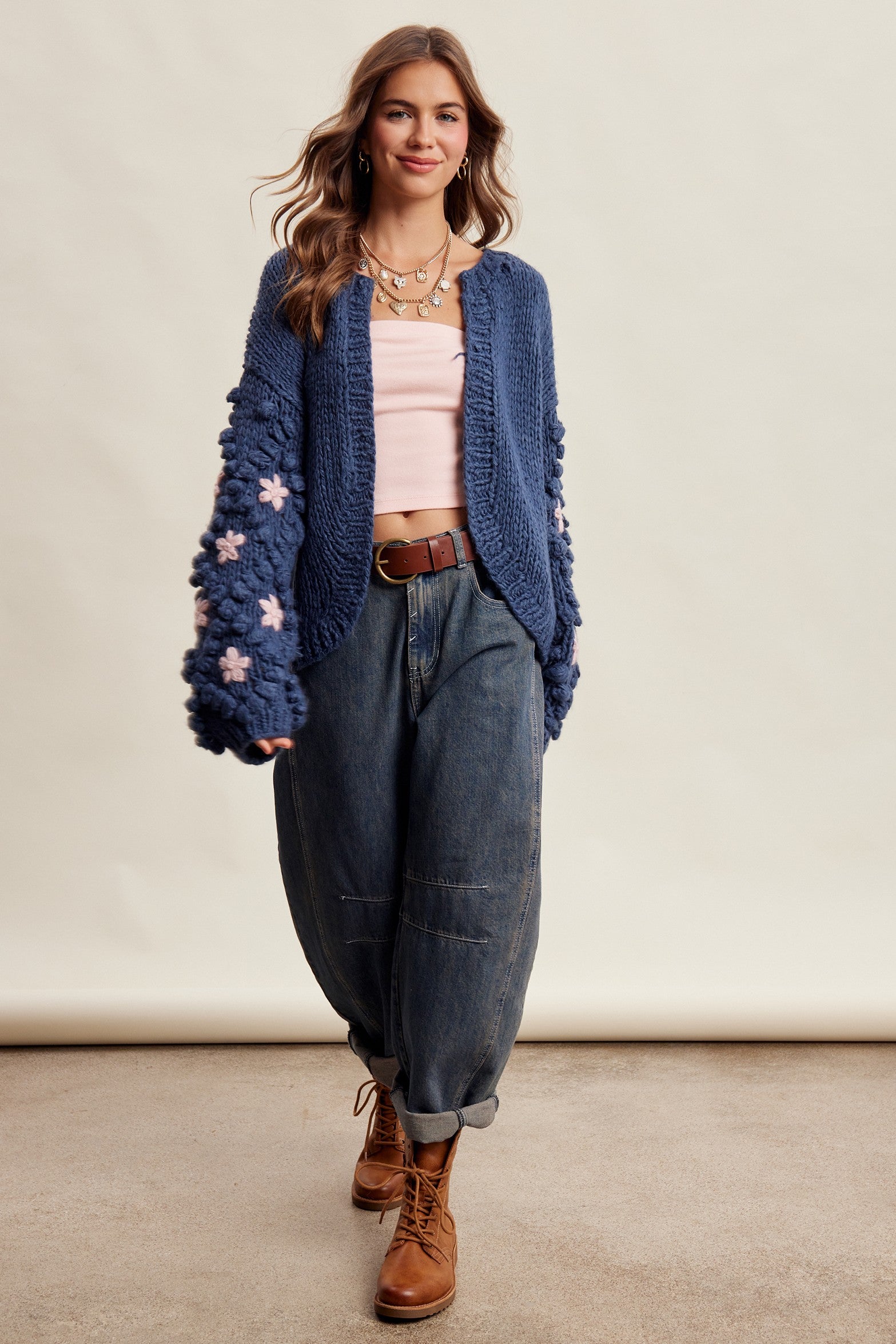 Bloom House Dimensional Floral Cardigan in Denim Blue - product photo 14