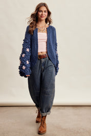 Bloom House Dimensional Floral Cardigan in Denim Blue - product photo 14