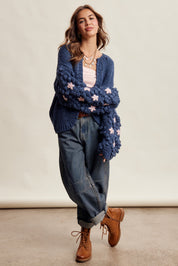 Bloom House Dimensional Floral Cardigan in Denim Blue - product photo 15