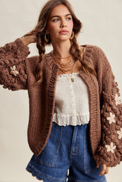 Bloom House Dimensional Floral Cardigan in Mocha - product photo 1